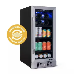 15 In. Flipshelf 33 Wine Bottles & 80 Cans Built-In Beverage and Wine Cooler in Stainless Steel with Reversible Shelves