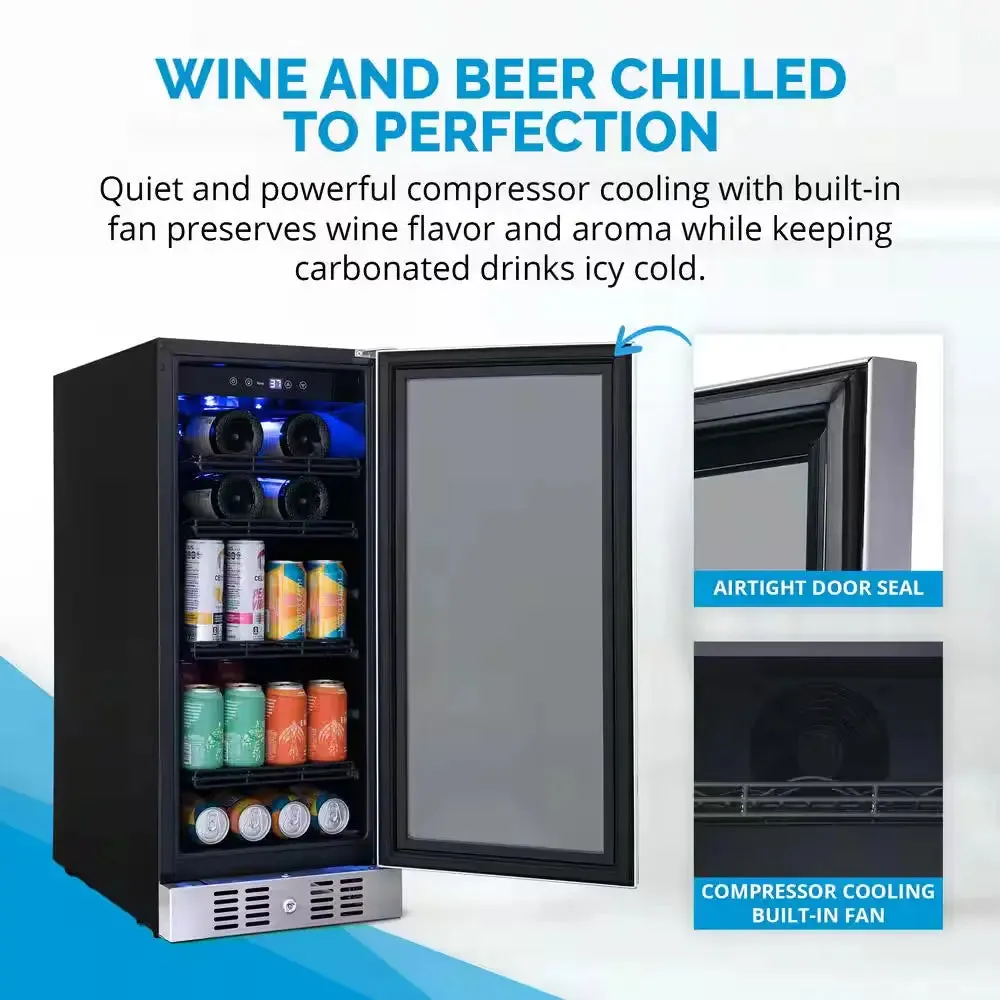 15 In. Flipshelf 33 Wine Bottles & 80 Cans Built-In Beverage and Wine Cooler in Stainless Steel with Reversible Shelves