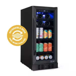 15 In. Flipshelf 33 Wine Bottles & 80 Cans Reversible Shelves Built-In Beverage and Wine Cooler in Black Stainless Steel