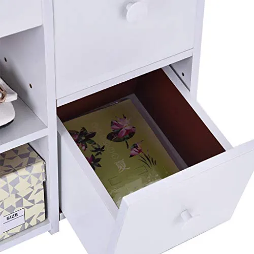 2 Tier Shoe Rack Bench with Cushion & 2 Drawer, shamoluotuo Shoe Organizer Sponge Padded Seat, Entryway Seat Storage Shelf, Storage Cabinet Hallway Furniture, Storage Stool for Home Entryway (White)