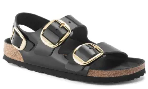 BIRKENSTOCK Milano Big Buckle High Shine Black Leather Patent Slides