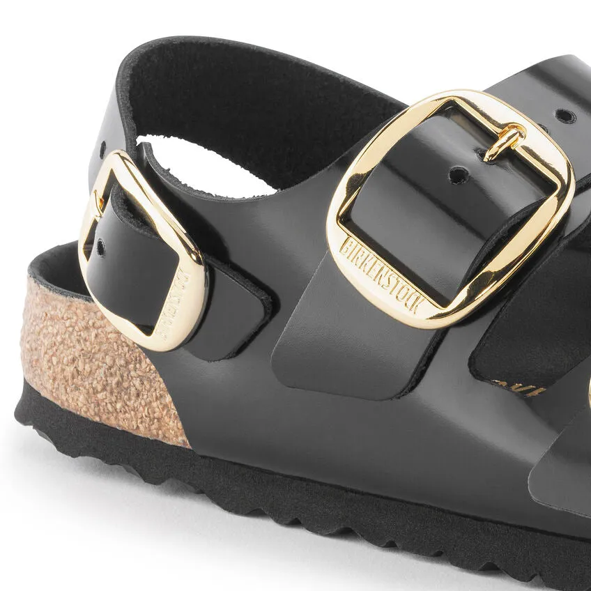 BIRKENSTOCK Milano Big Buckle High Shine Black Leather Patent Slides