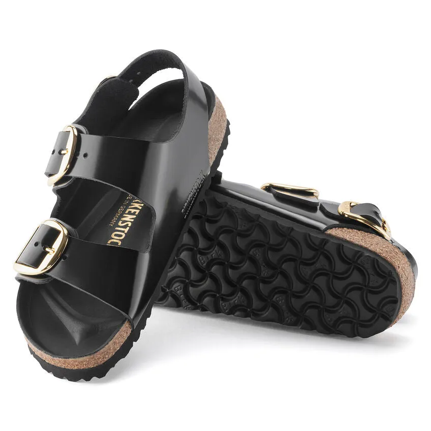 BIRKENSTOCK Milano Big Buckle High Shine Black Leather Patent Slides