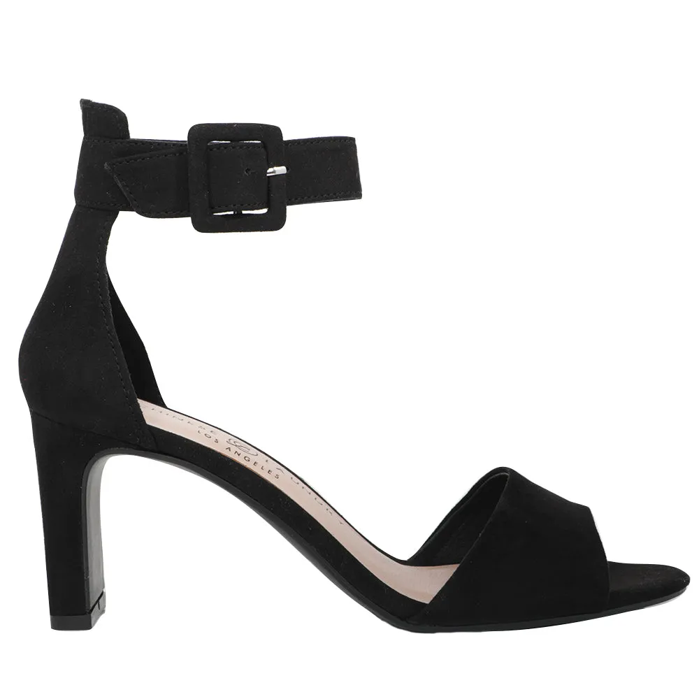 Chinese Laundry Raisie Fine Suede Ankle Strap Low Heel Sandal Heels - Black