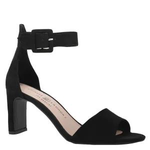 Chinese Laundry Raisie Fine Suede Ankle Strap Low Heel Sandal Heels - Black