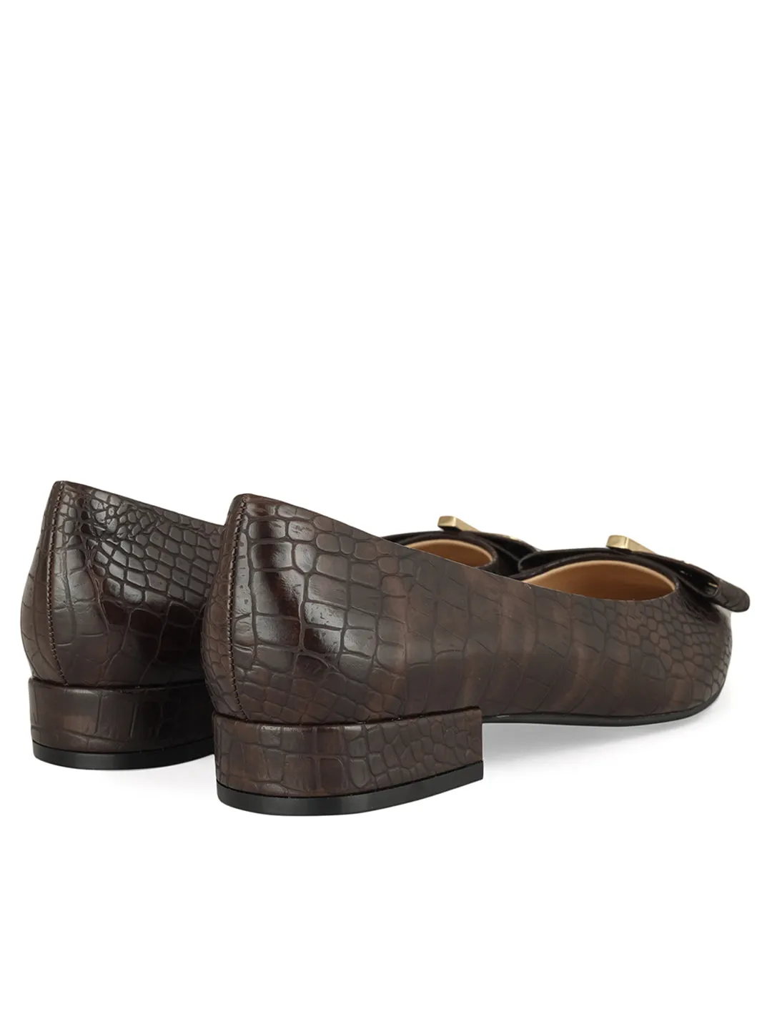 Coffee Croco Textured Block Heels