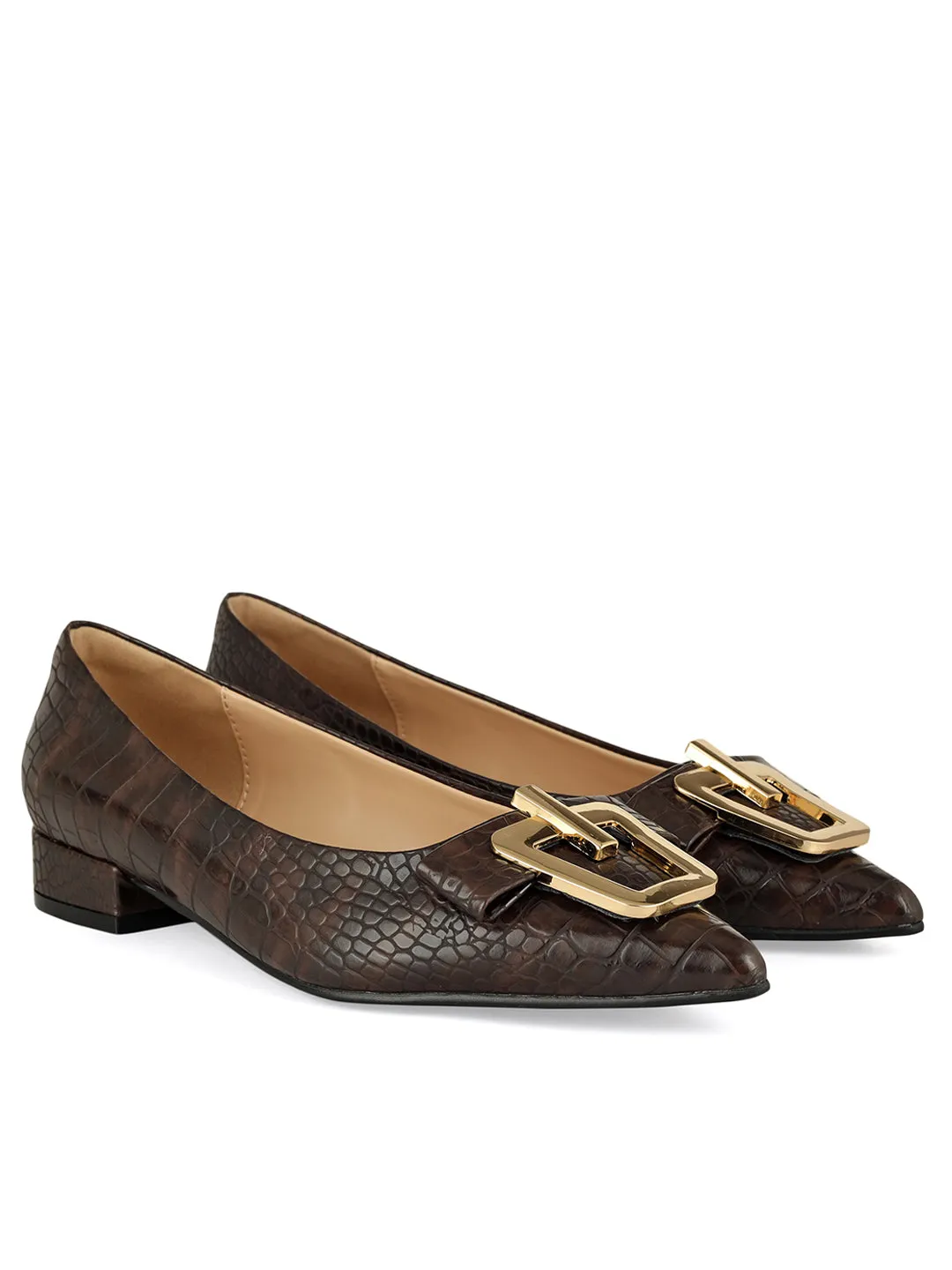 Coffee Croco Textured Block Heels