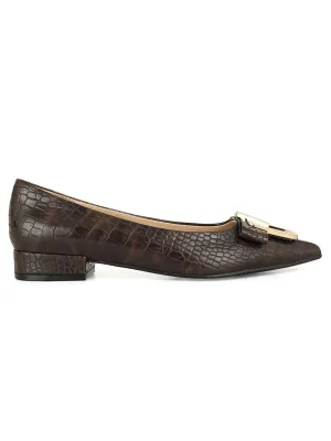 Coffee Croco Textured Block Heels