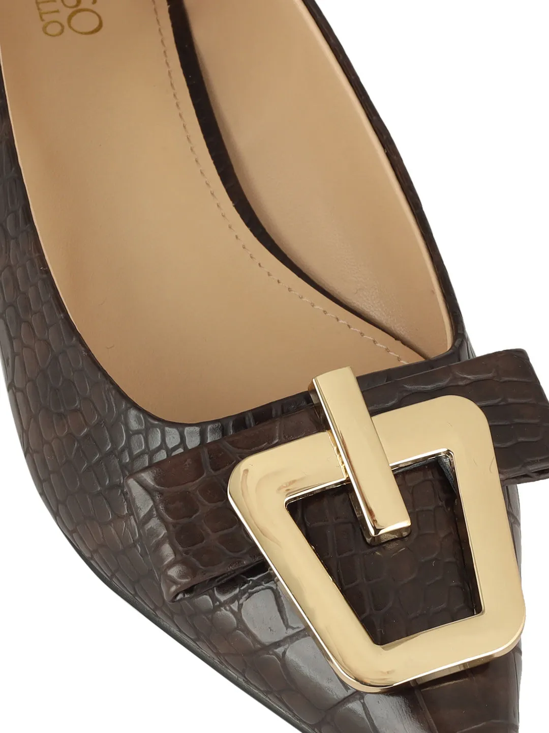 Coffee Croco Textured Block Heels