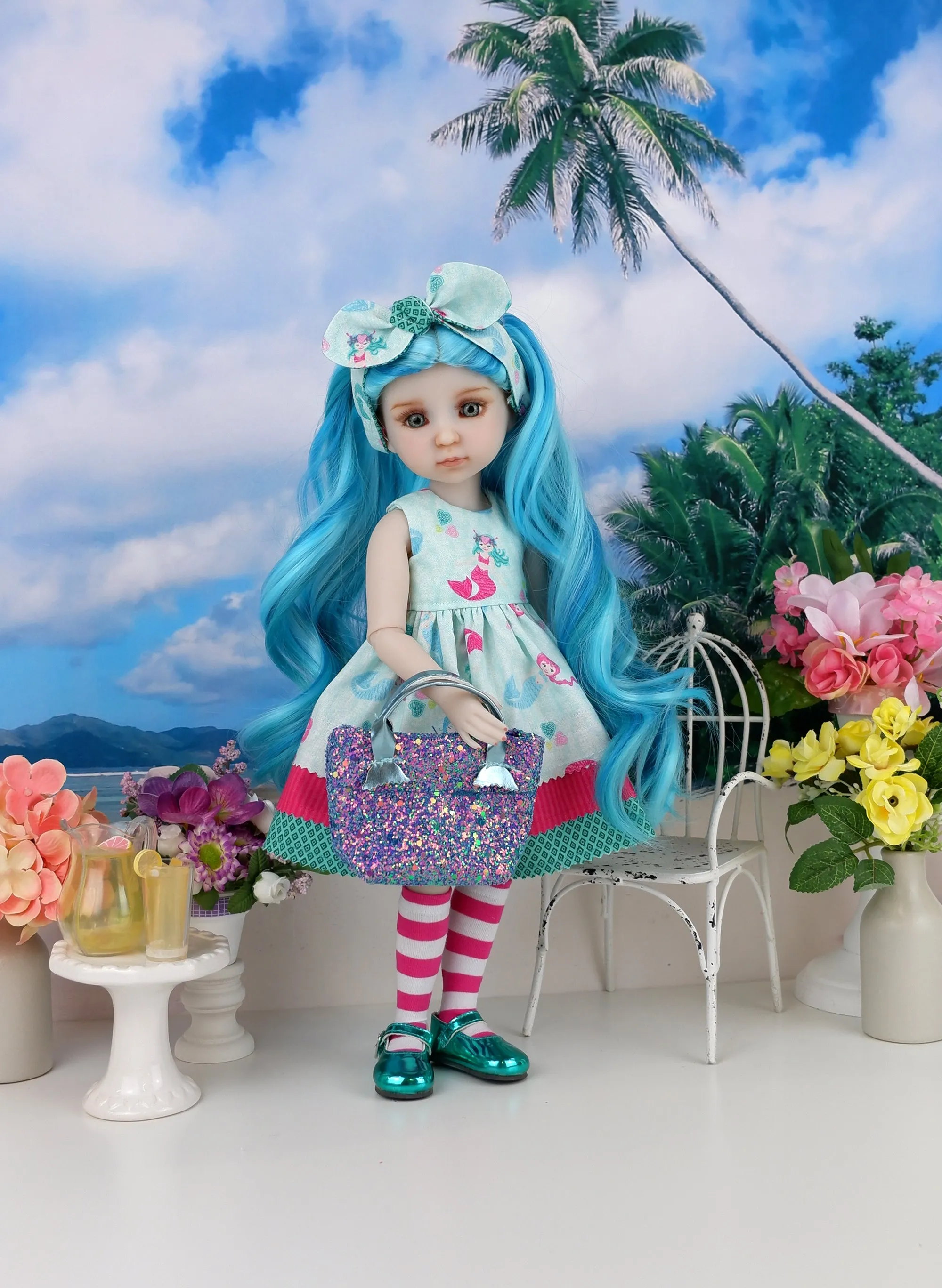 Coralie - custom mermaid theme Ruby Red Fashion Friend doll & wardrobe