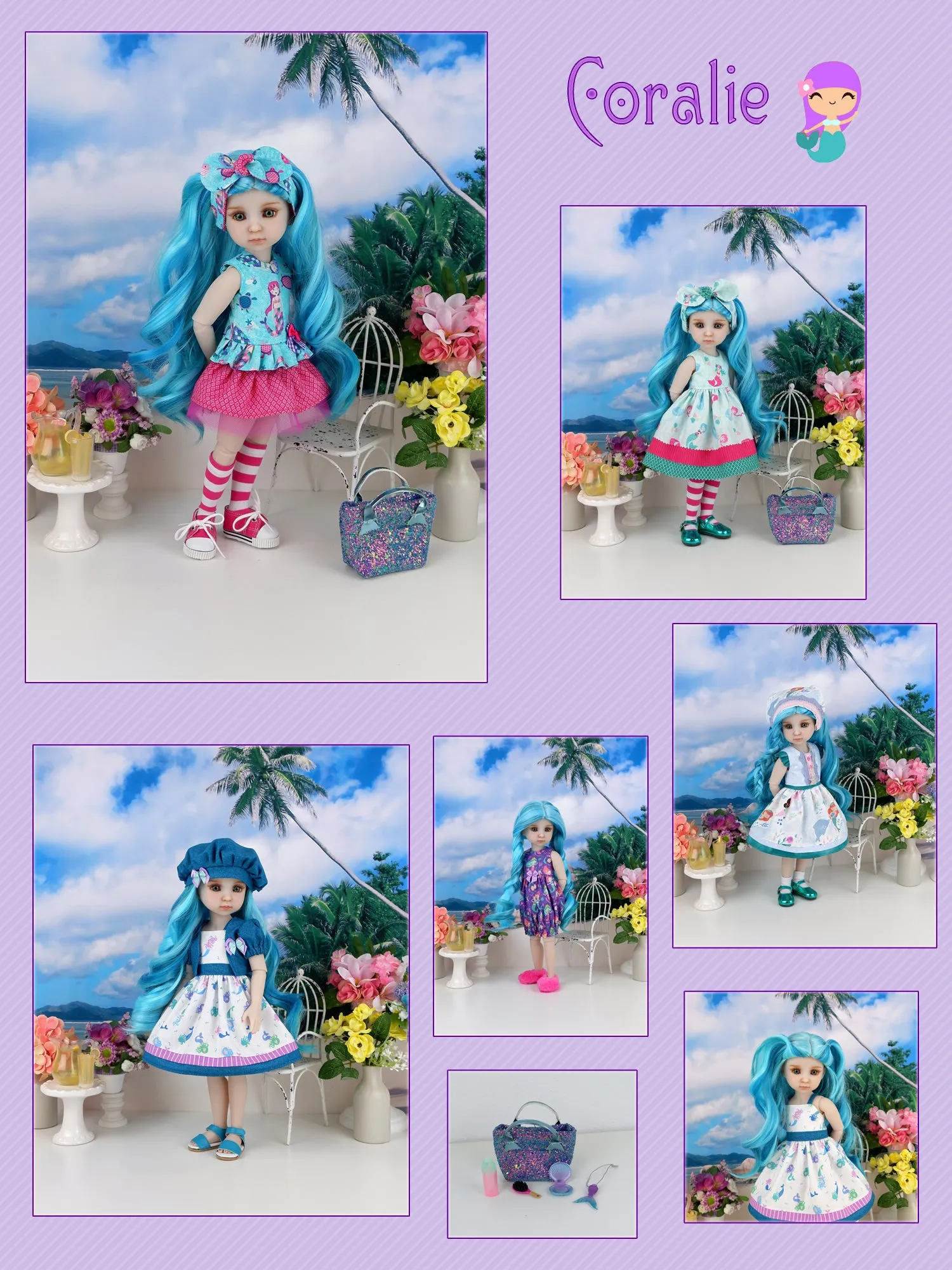 Coralie - custom mermaid theme Ruby Red Fashion Friend doll & wardrobe