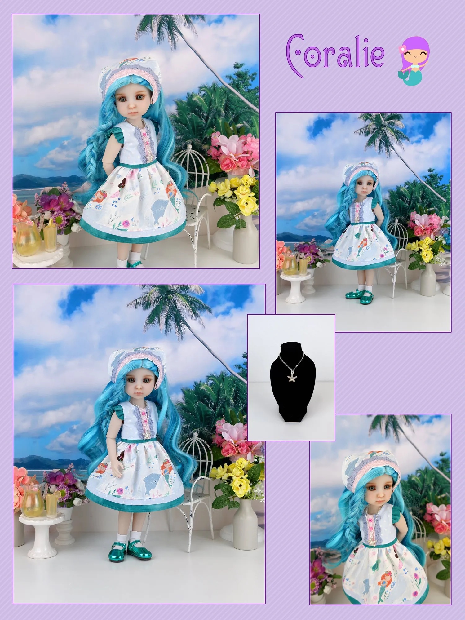 Coralie - custom mermaid theme Ruby Red Fashion Friend doll & wardrobe