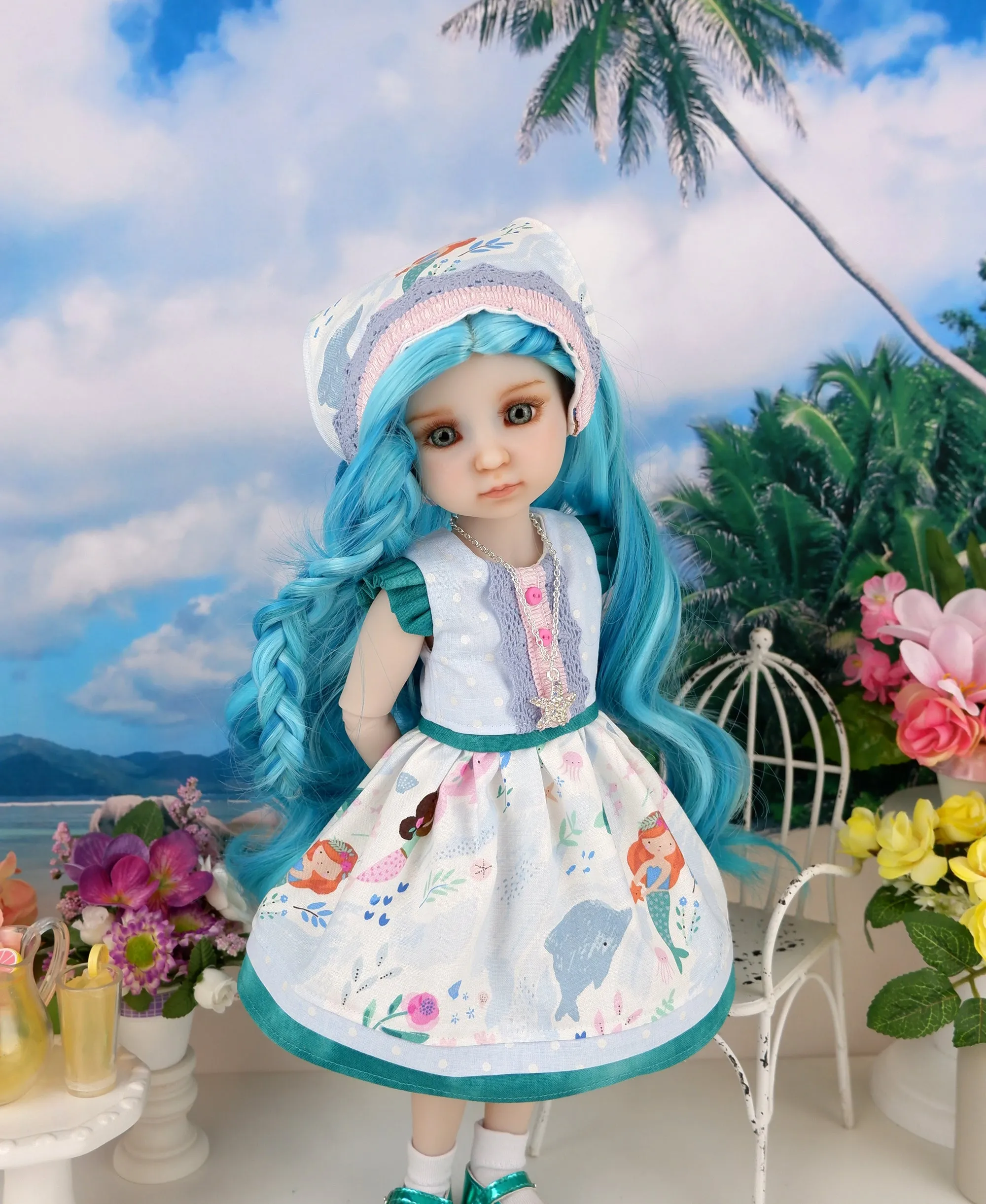 Coralie - custom mermaid theme Ruby Red Fashion Friend doll & wardrobe
