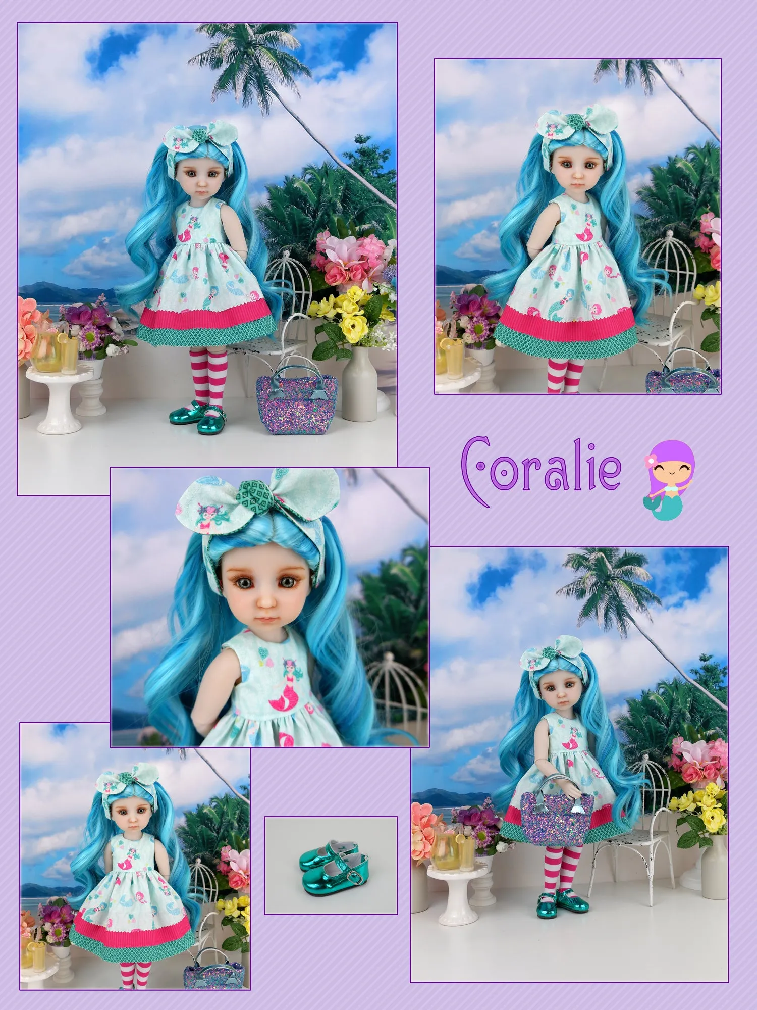 Coralie - custom mermaid theme Ruby Red Fashion Friend doll & wardrobe