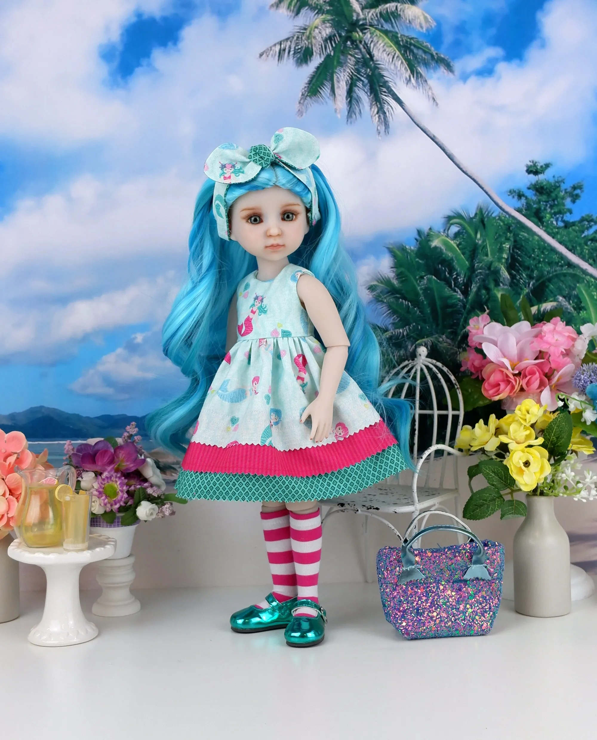 Coralie - custom mermaid theme Ruby Red Fashion Friend doll & wardrobe