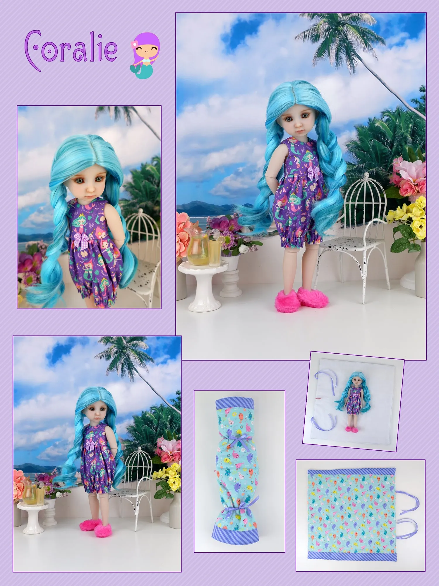 Coralie - custom mermaid theme Ruby Red Fashion Friend doll & wardrobe