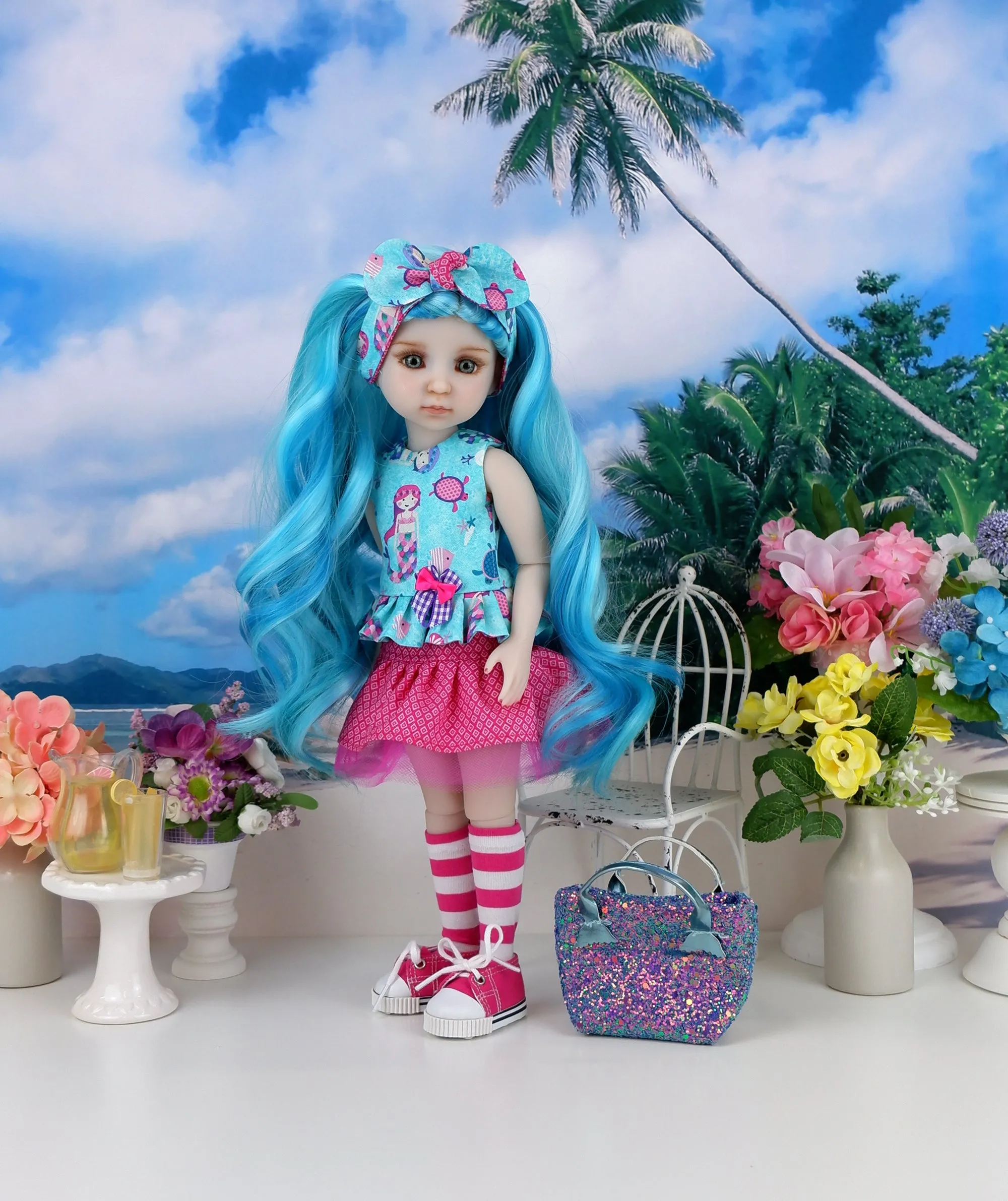 Coralie - custom mermaid theme Ruby Red Fashion Friend doll & wardrobe