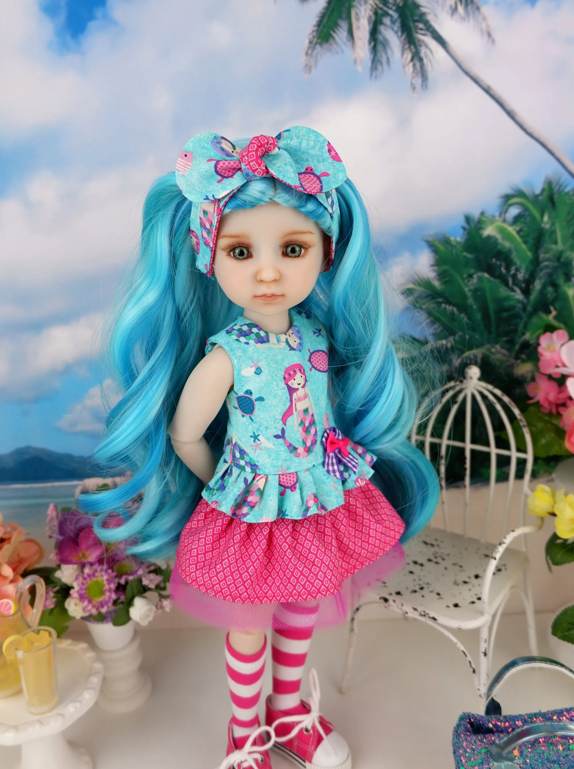 Coralie - custom mermaid theme Ruby Red Fashion Friend doll & wardrobe