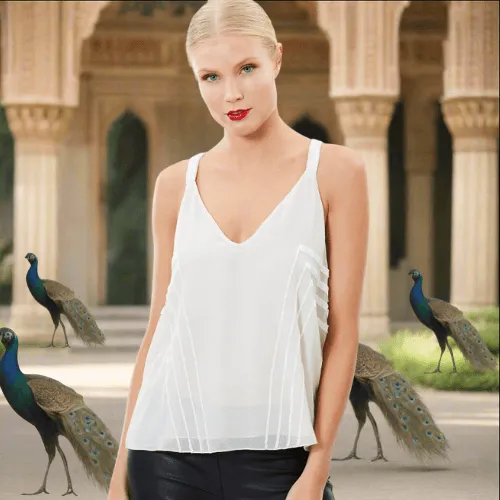 Geometric Beaded V-Neck Top