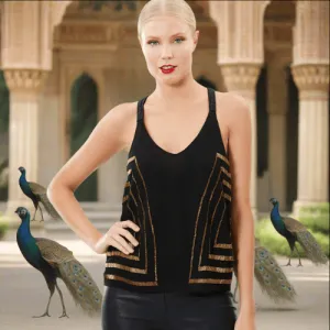 Geometric Beaded V-Neck Top