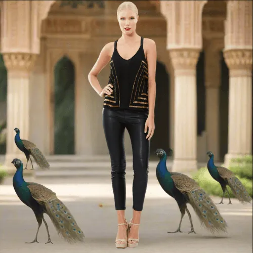 Geometric Beaded V-Neck Top