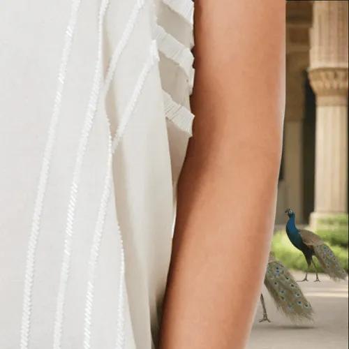 Geometric Beaded V-Neck Top