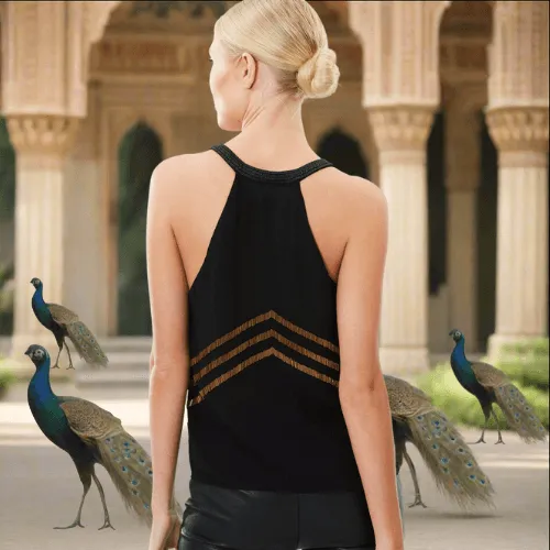 Geometric Beaded V-Neck Top