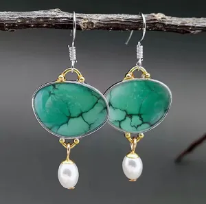 Green turquoise inspired faux turquoise dangle earrings
