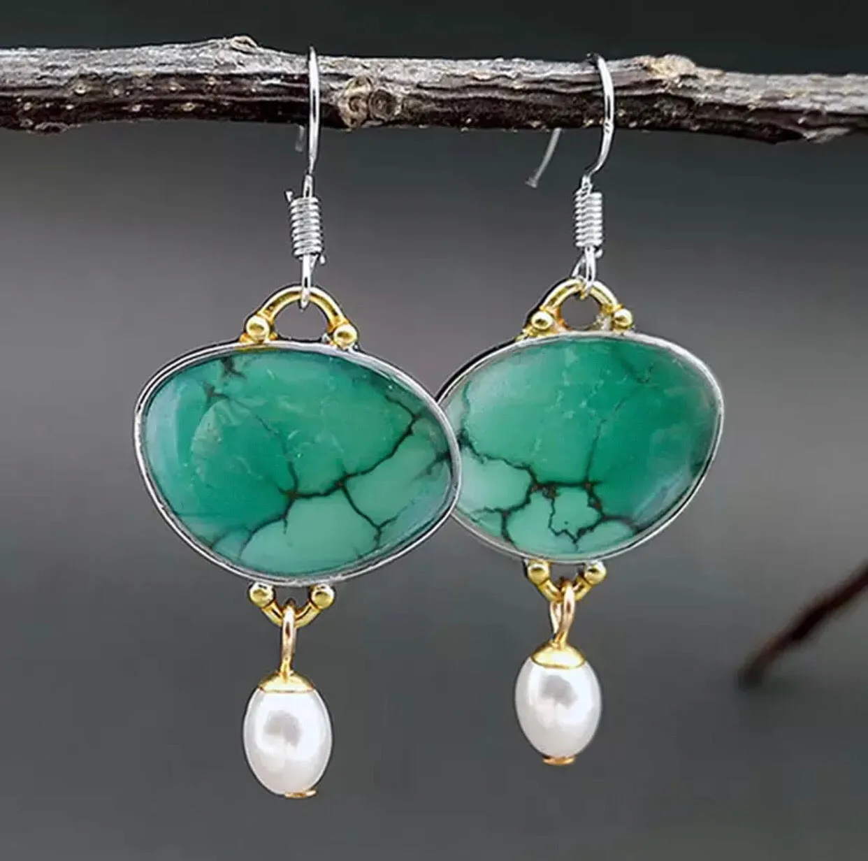 Green turquoise inspired faux turquoise dangle earrings