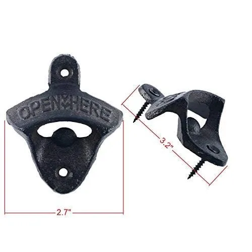 Homend 12pack Cast Iron Wall Mount Bottle Openers, Mounting Hardware Included, Vintage Rustic Bar(Wood Block is not Included)