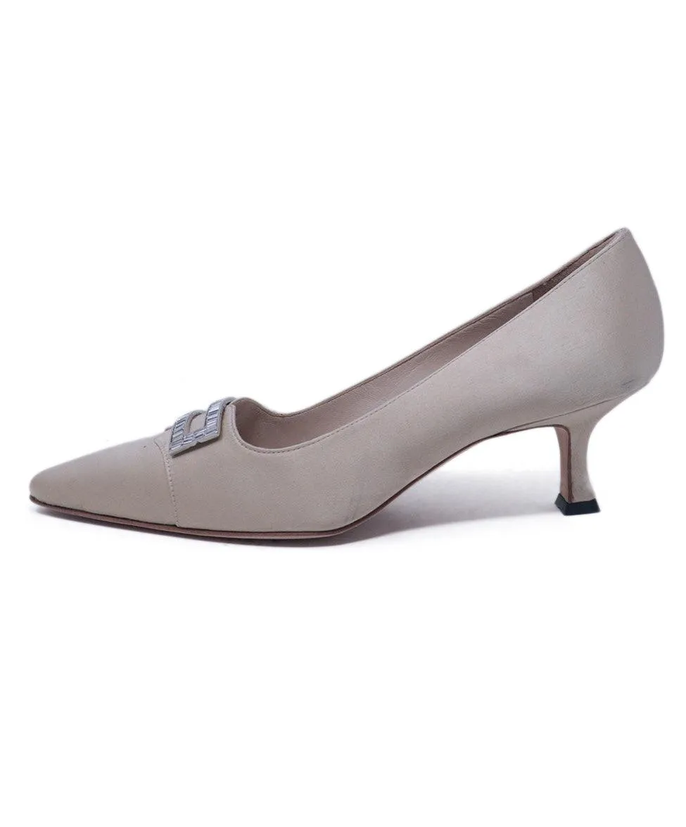 Manolo Blahnik Beige Satin Rhinestone Heels sz 6.5