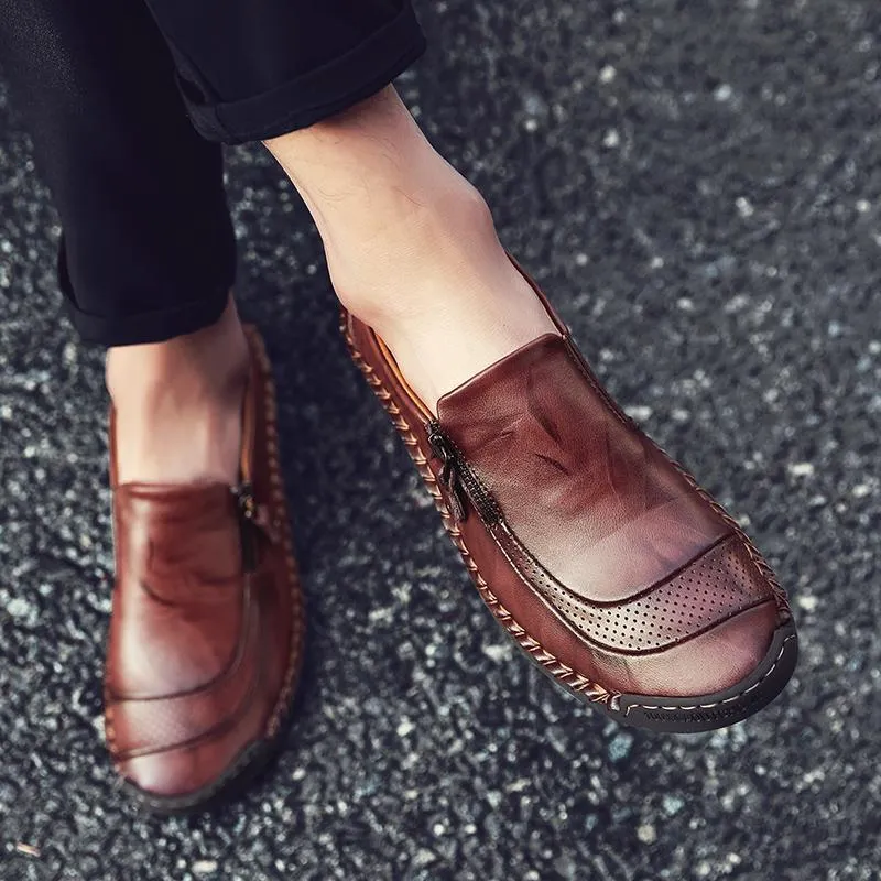 Mostelo™—Men Hand Stitching Zipper Slip-ons Leather Loafers
