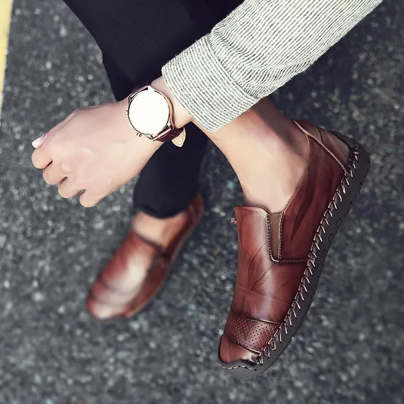 Mostelo™—Men Hand Stitching Zipper Slip-ons Leather Loafers