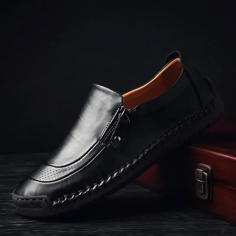 Mostelo™—Men Hand Stitching Zipper Slip-ons Leather Loafers