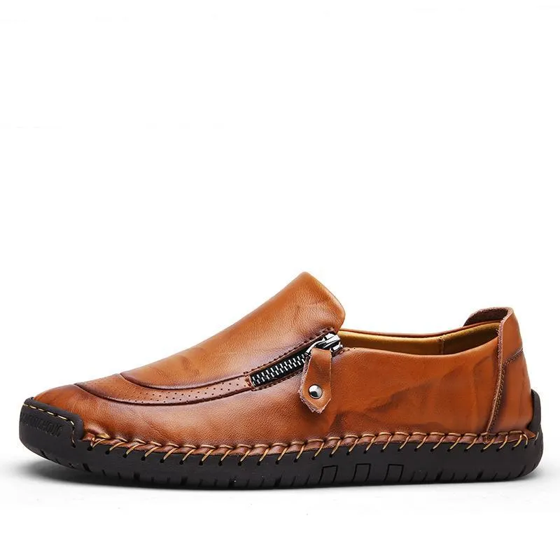 Mostelo™—Men Hand Stitching Zipper Slip-ons Leather Loafers