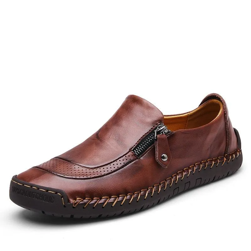 Mostelo™—Men Hand Stitching Zipper Slip-ons Leather Loafers