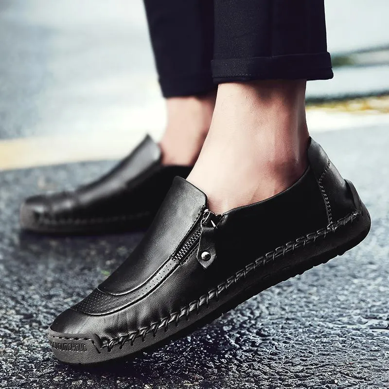 Mostelo™—Men Hand Stitching Zipper Slip-ons Leather Loafers