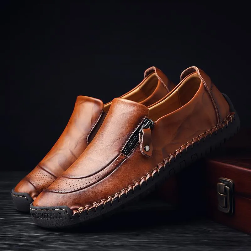 Mostelo™—Men Hand Stitching Zipper Slip-ons Leather Loafers