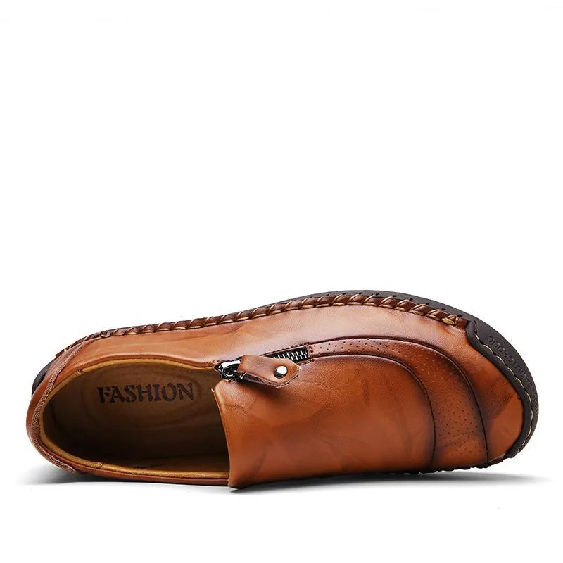 Mostelo™—Men Hand Stitching Zipper Slip-ons Leather Loafers