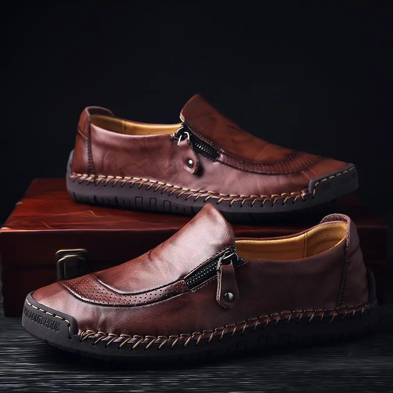Mostelo™—Men Hand Stitching Zipper Slip-ons Leather Loafers