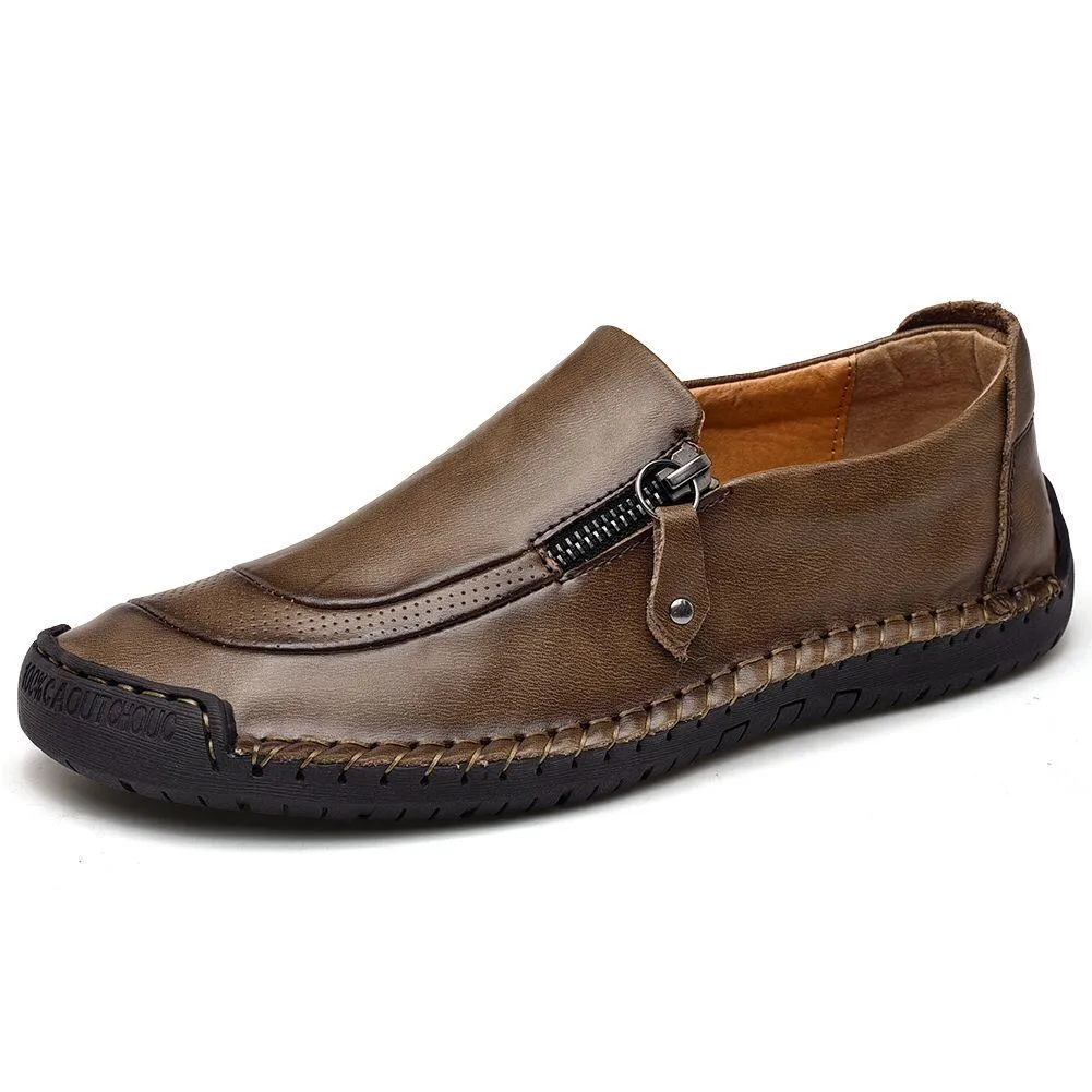 Mostelo™—Men Hand Stitching Zipper Slip-ons Leather Loafers
