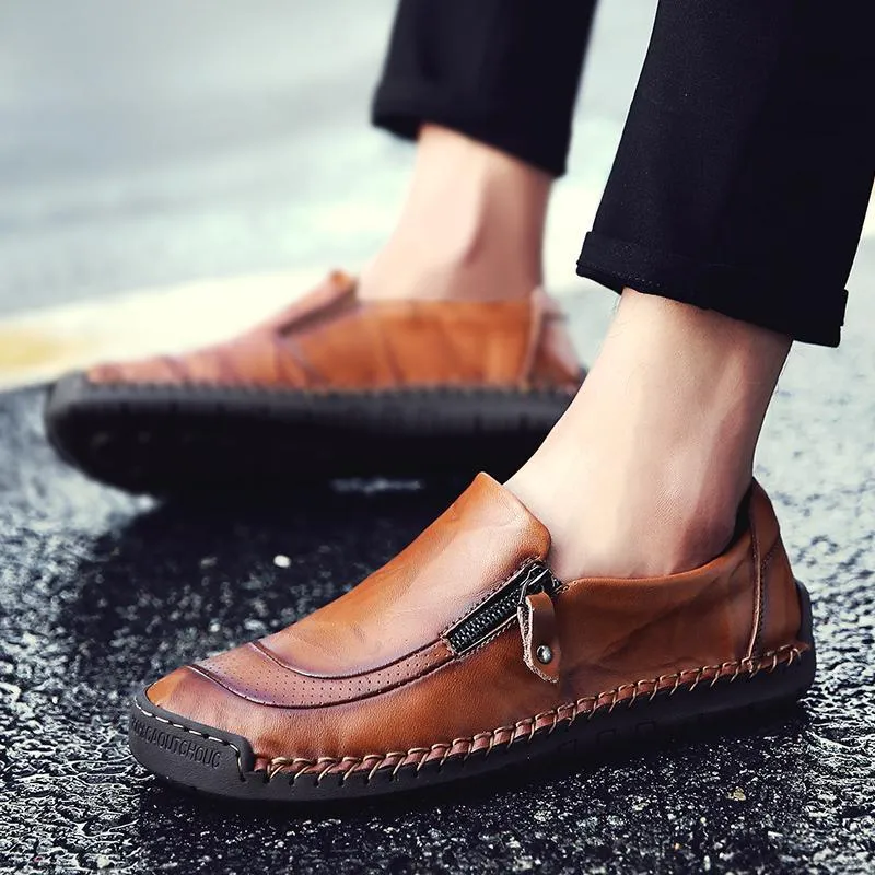 Mostelo™—Men Hand Stitching Zipper Slip-ons Leather Loafers