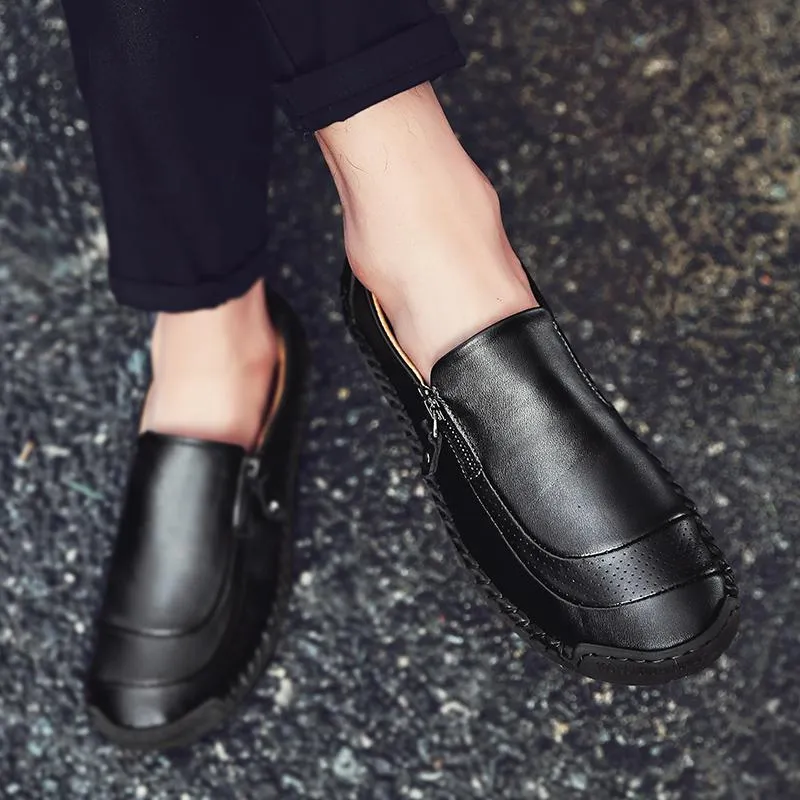Mostelo™—Men Hand Stitching Zipper Slip-ons Leather Loafers