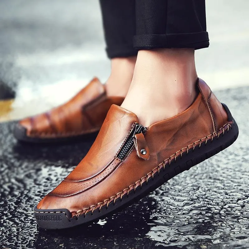 Mostelo™—Men Hand Stitching Zipper Slip-ons Leather Loafers