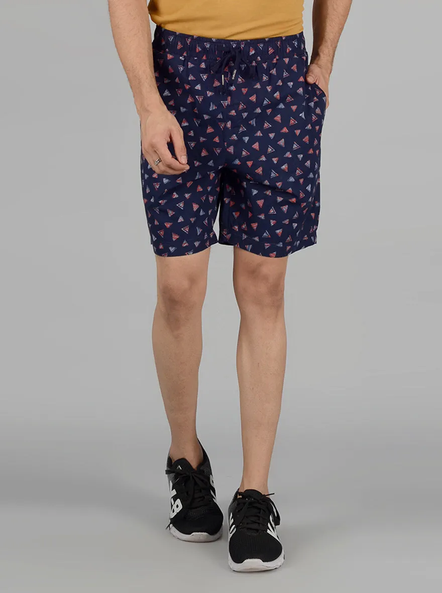 Navy Blue Printed Regular Fit Boxer Shorts | JadeBlue