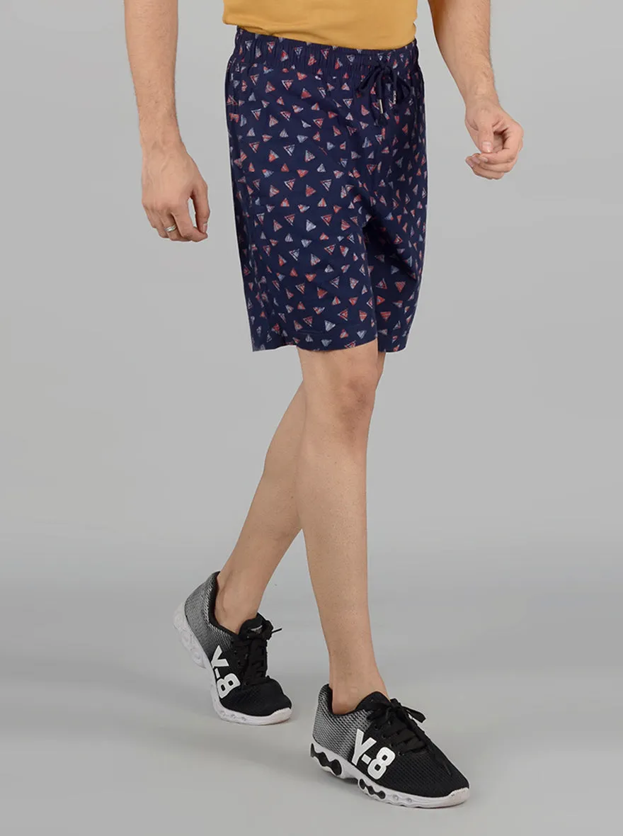 Navy Blue Printed Regular Fit Boxer Shorts | JadeBlue