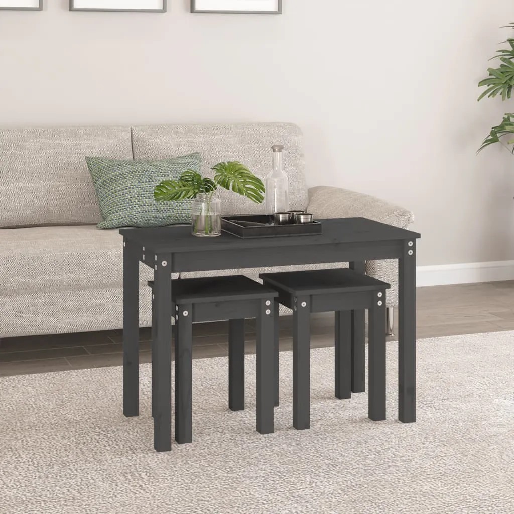 Nesting Tables 3 pcs Grey Solid Wood Pine