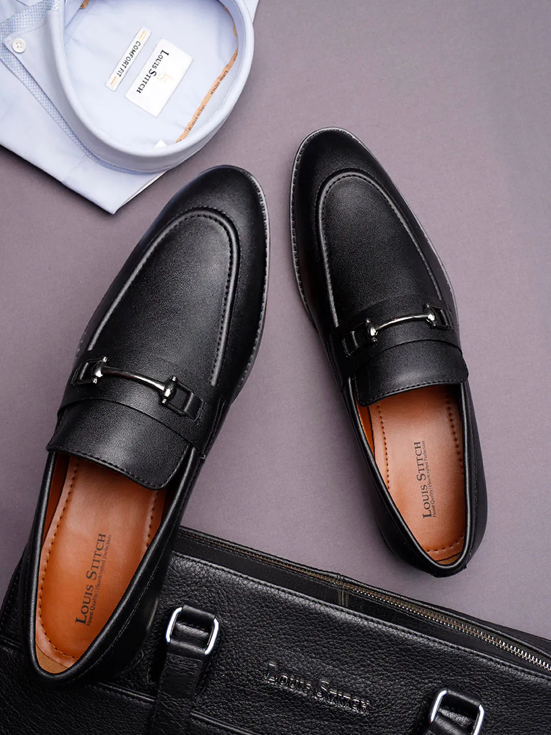 Obsidian Black Shoes Slipon Style Comfortable Moccasins with Buckle