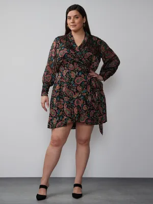 Plus Long Sleeve Velvet Paisley Mini Dress