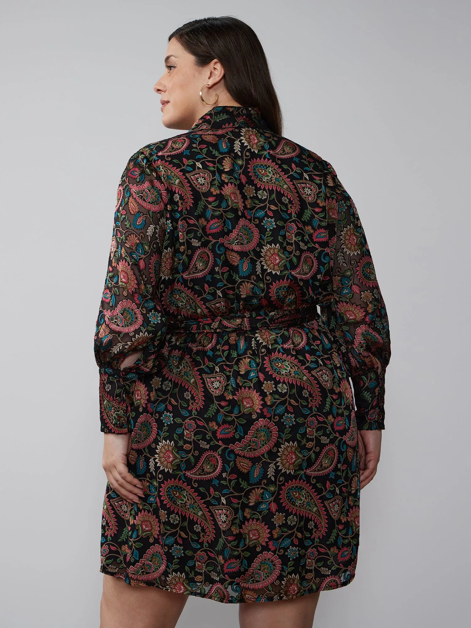 Plus Long Sleeve Velvet Paisley Mini Dress